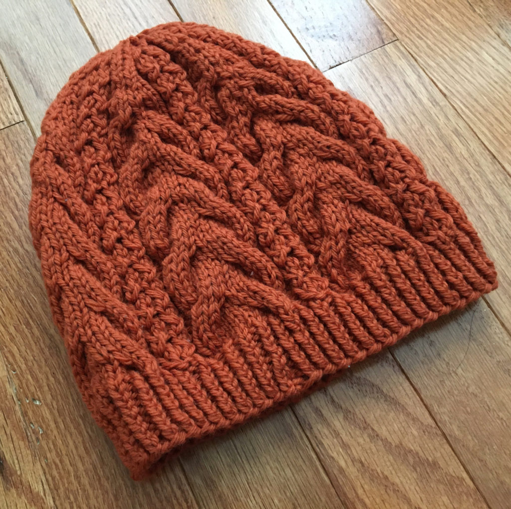 orange cable knit hat